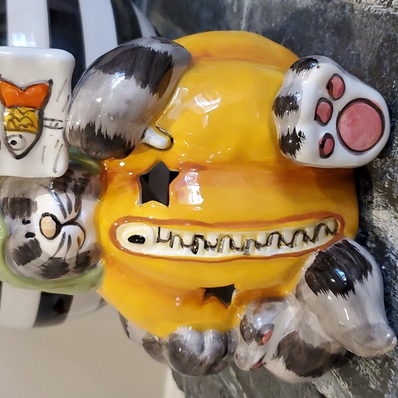 Blue Sky Clayworks Halloween Pumpkin Cat "kitty pops" tea light holder luminary - Picture 3 of 7